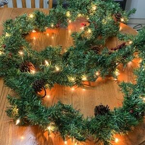 Festive Set of 2 Green Holiday Garland with Lights 5.5 “ each.